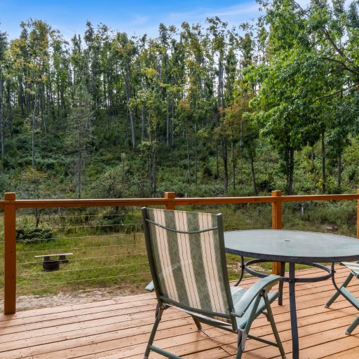 Deck table looking out over the woods