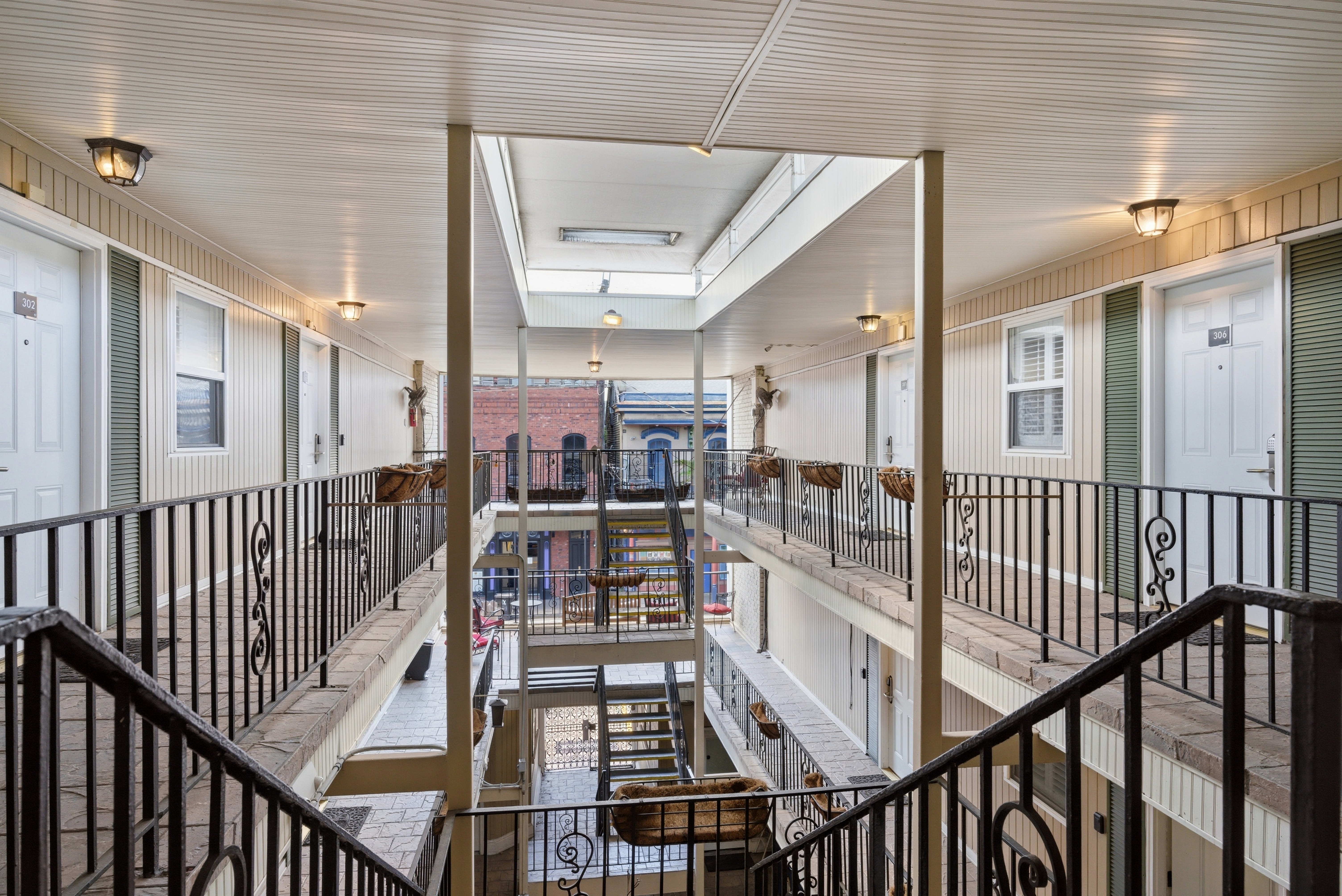 Interior balconies overlooking open atrium