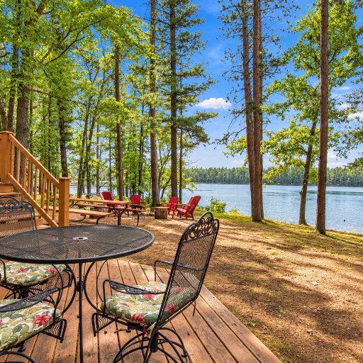 Lower patio dining with the lake in view