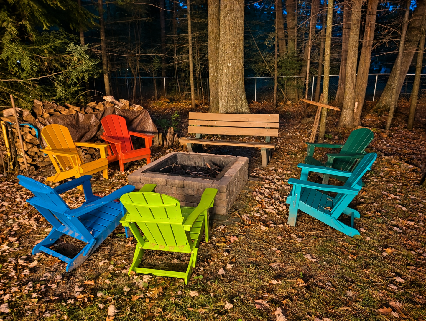 OVERVIEW:  The backyard firepit at night.