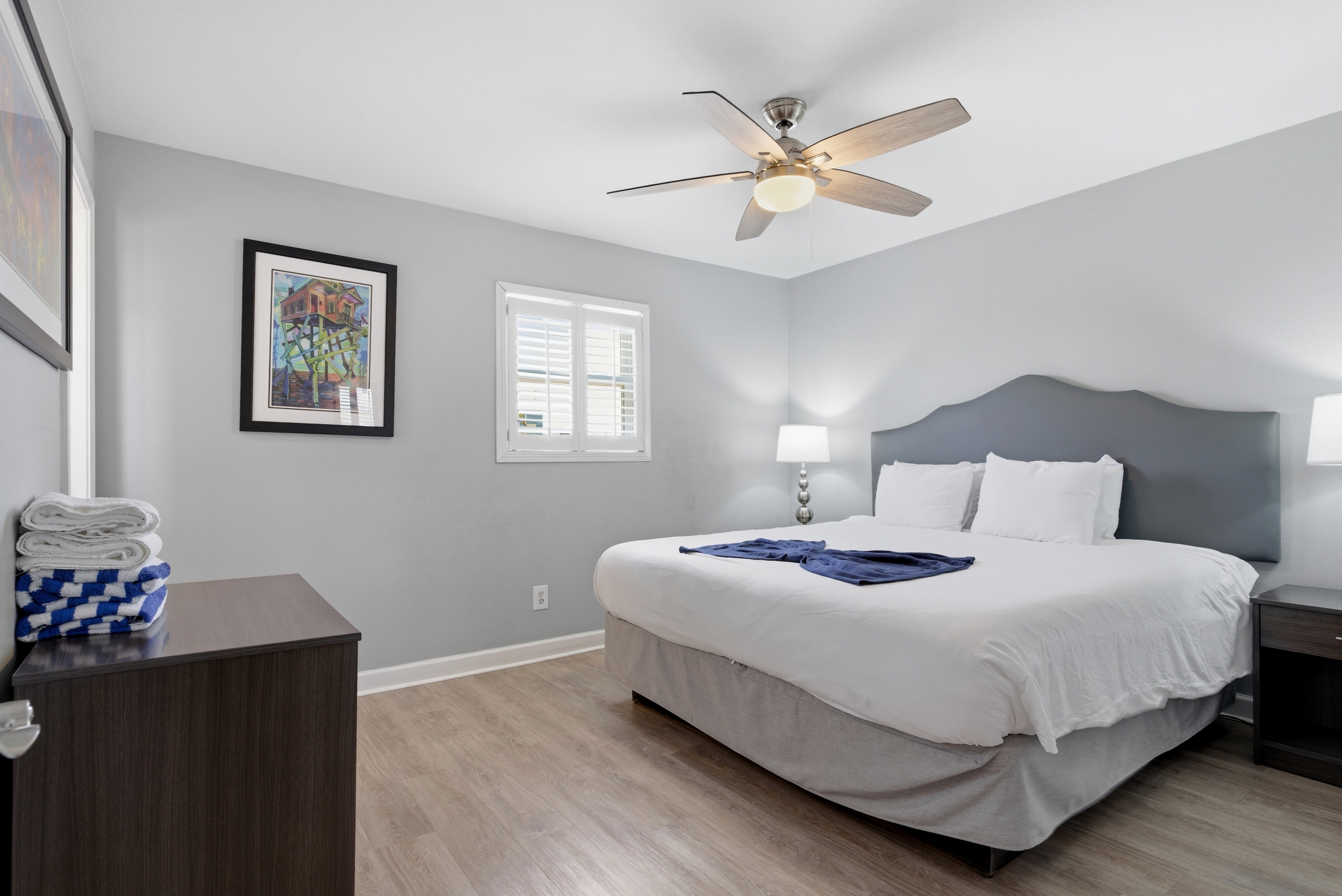 Serene bedroom with a king bed designed for restful nights