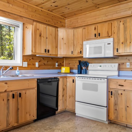 Full-size range, microwave and dishwasher
