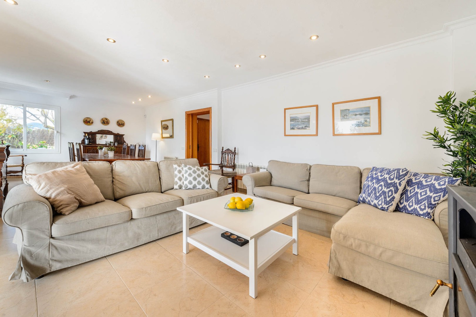 The living room, looking through to the dining area, Villa Suki, Ibiza.