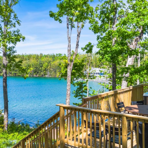 Hot tub on the deck overlooking the lake