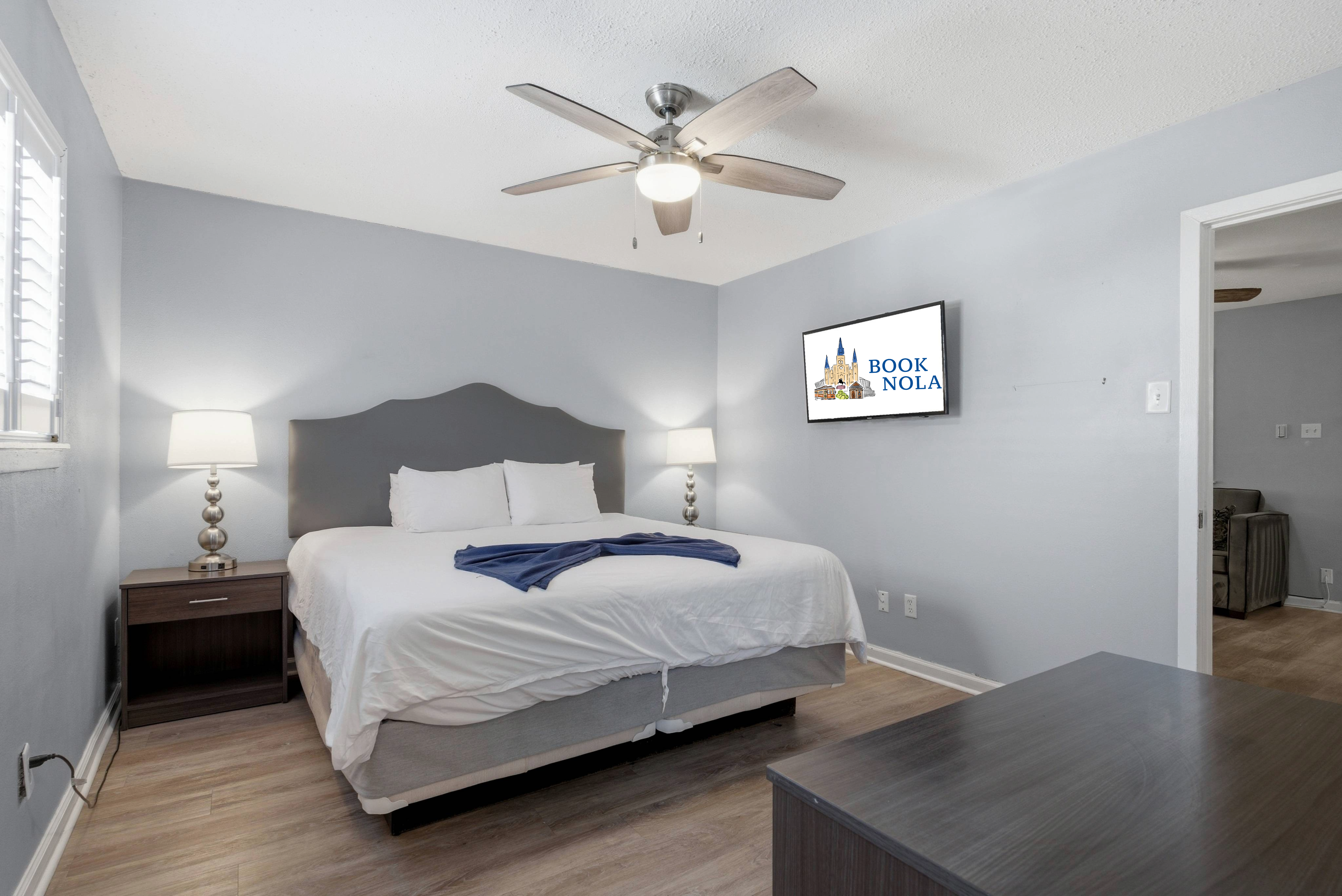 Serene primary bedroom with a king bed and a smart TV designed for restful nights