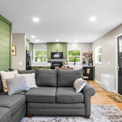 Bright living room just inside the front door