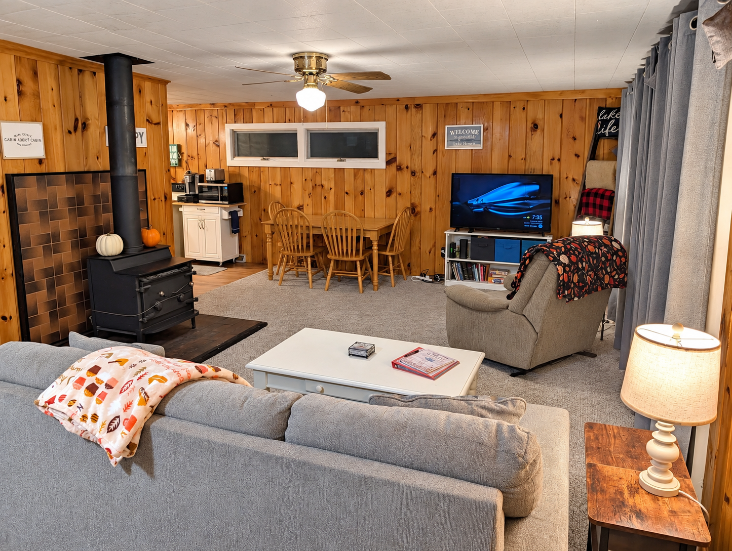 OVERVIEW:  The home has a comfy and relaxing living room with a sofa, chair coffee table, and television.  (Note that the wood fireplace in the living room is not available for guest usage.)