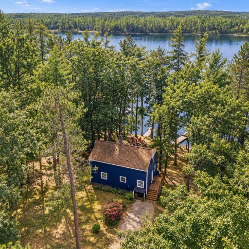 The cottage and the lake from above