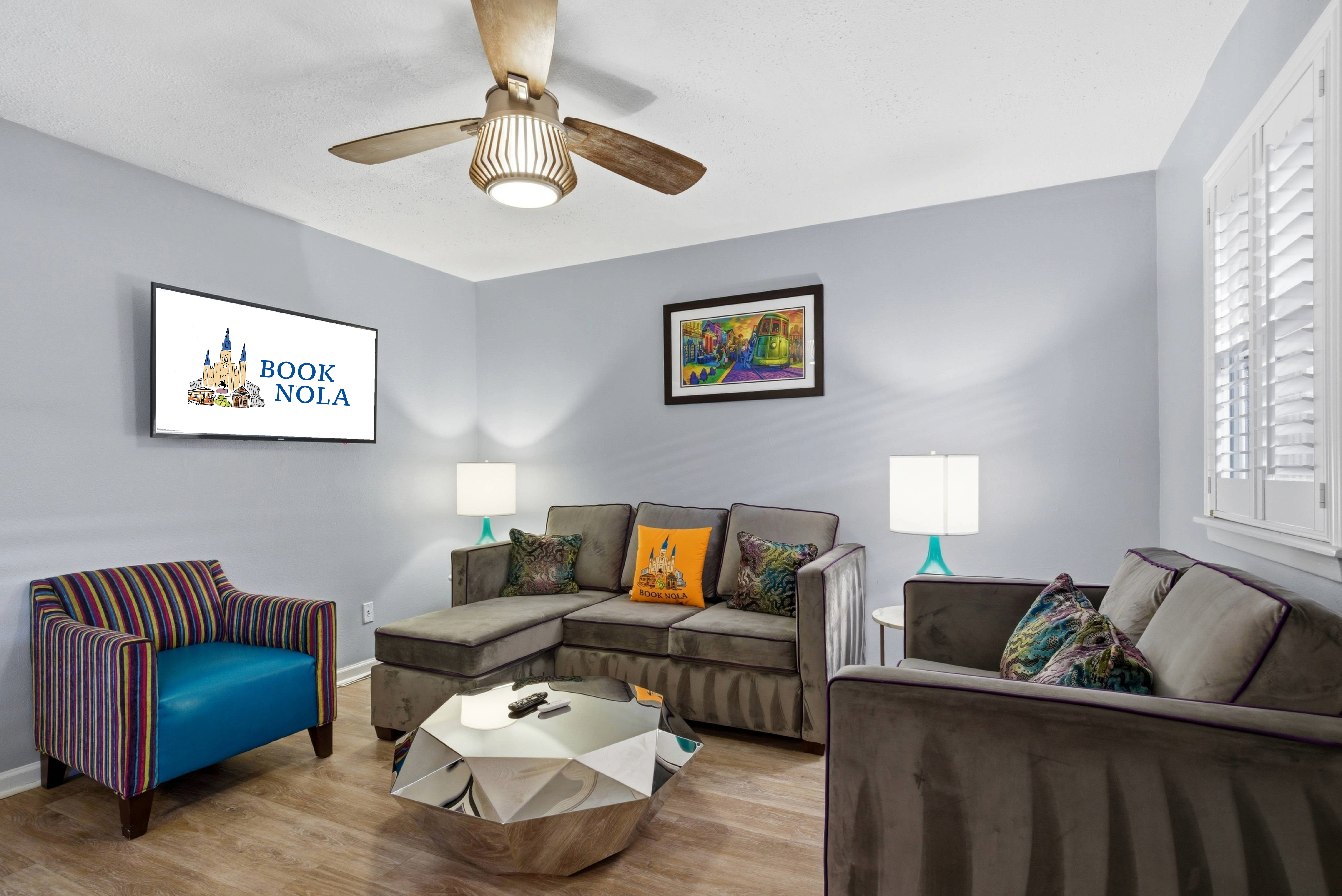 Bright living area with a smart TV and a welcoming feel