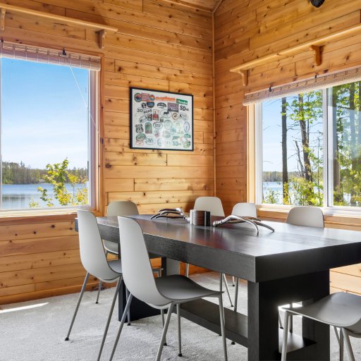 Dining framed by lake views