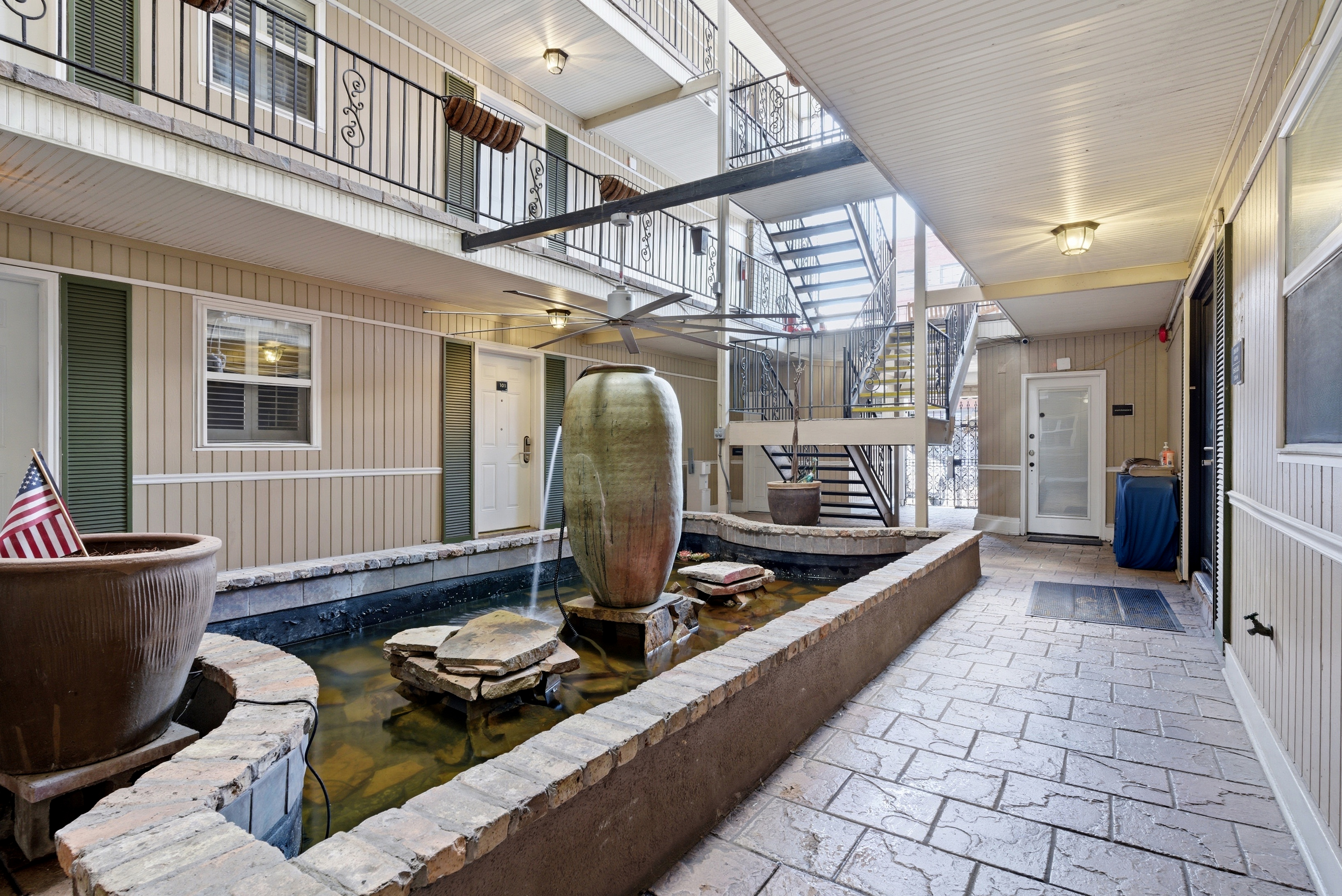 Relaxing atrium with fountain