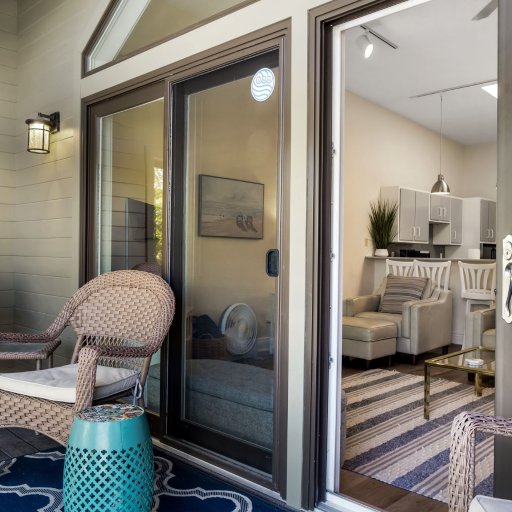 Sliding doors between the balcony and the living room.