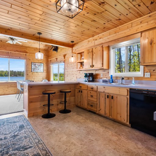 Fully equipped kitchen with lake views