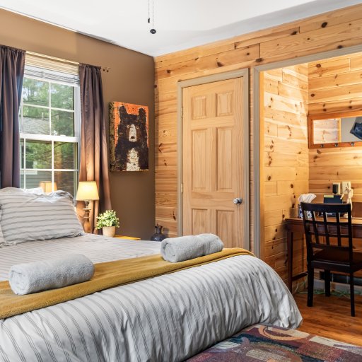 A quiet desk nook off the main-floor bedroom